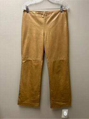 Danier Vintage Tan Genuine Leather Pants Y2K 90s Flat Front Straight Leg